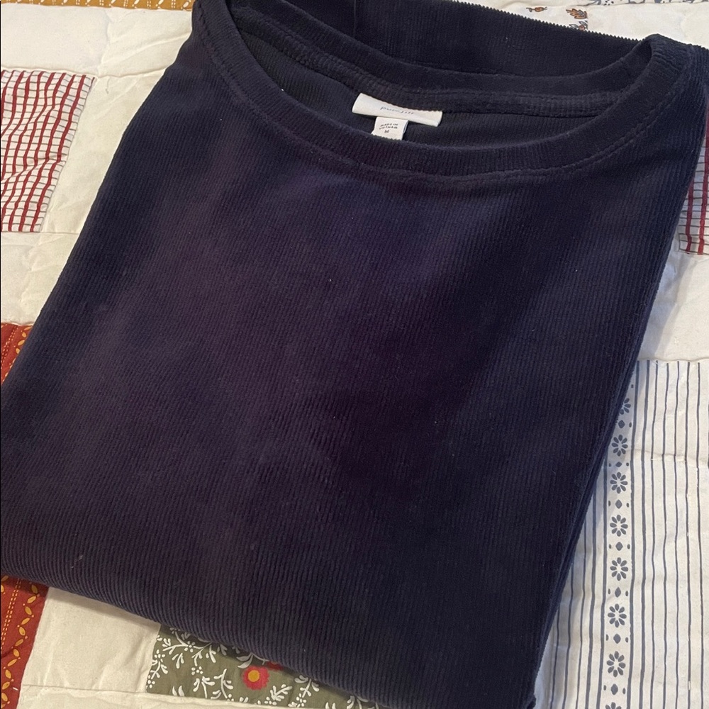 Puré Jill by J.Jill dark navy blue ribbed velour crew neck sweatshirt, NWT